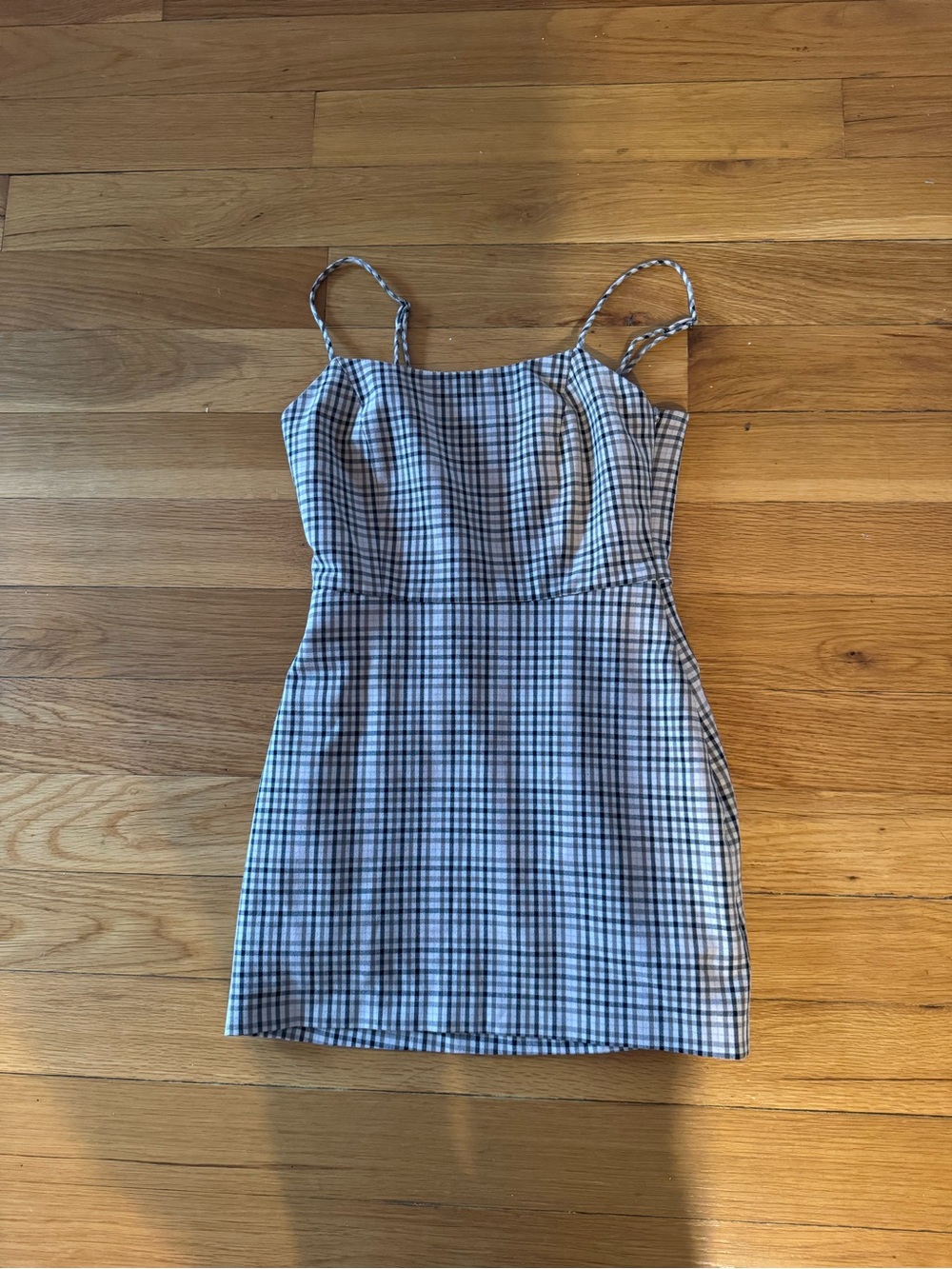 Aritzia Plaid Spaghetti Strap Mini Dress - Blue & White